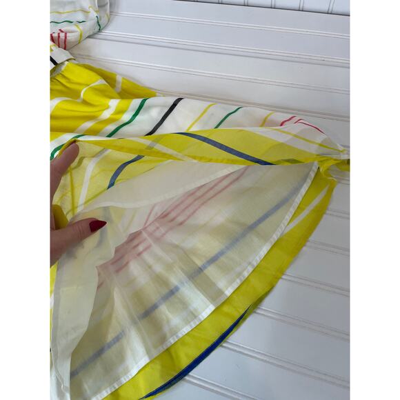 Presley Skye Sloane Belted Silk Blend Stripe Dress Mini Yellow White Pink Size L - Picture 7 of 8